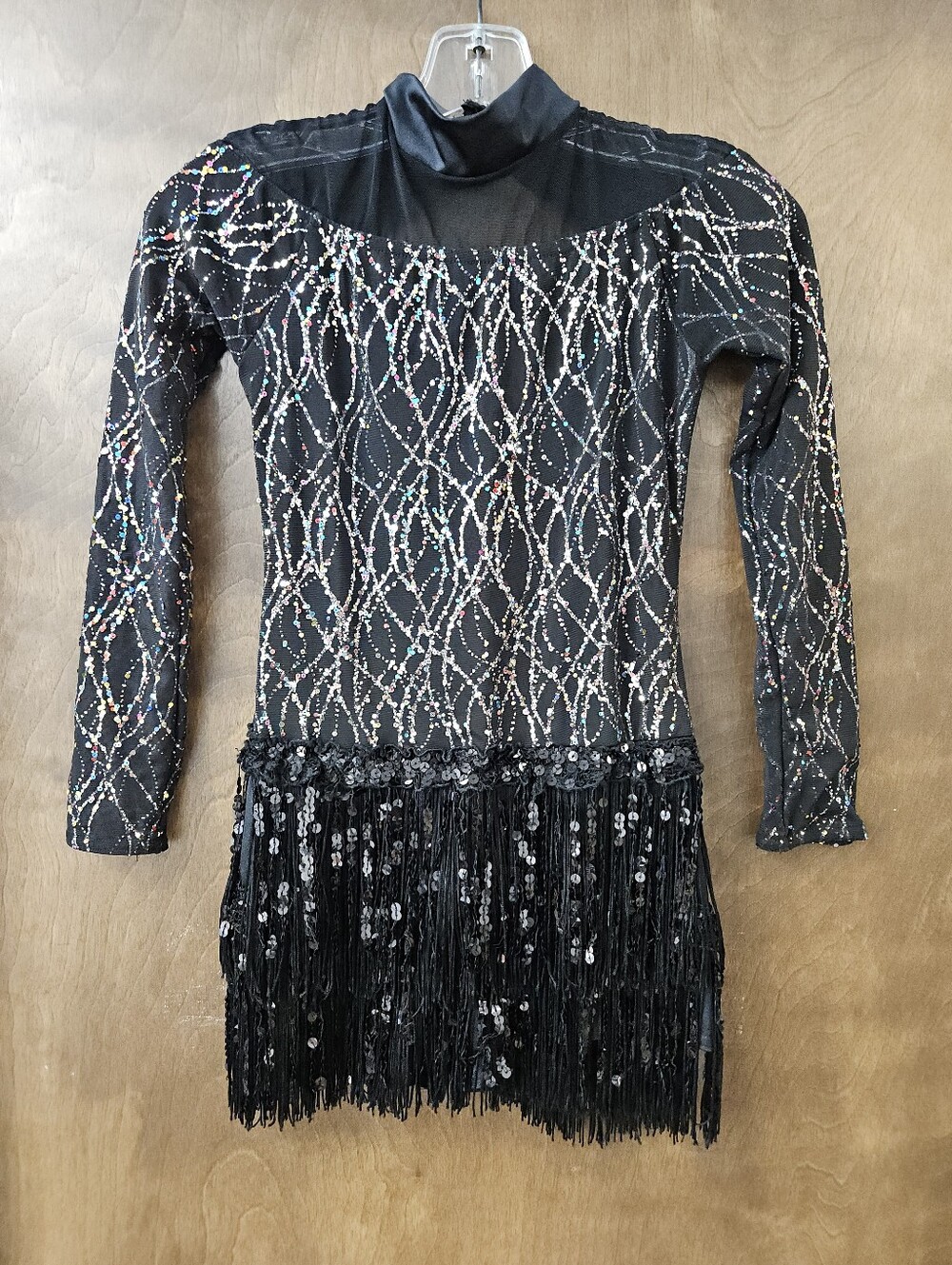 Weissman 12949 Black Sequin Fringe Dance Biketard with Iridescent Glitter Sz XLC
